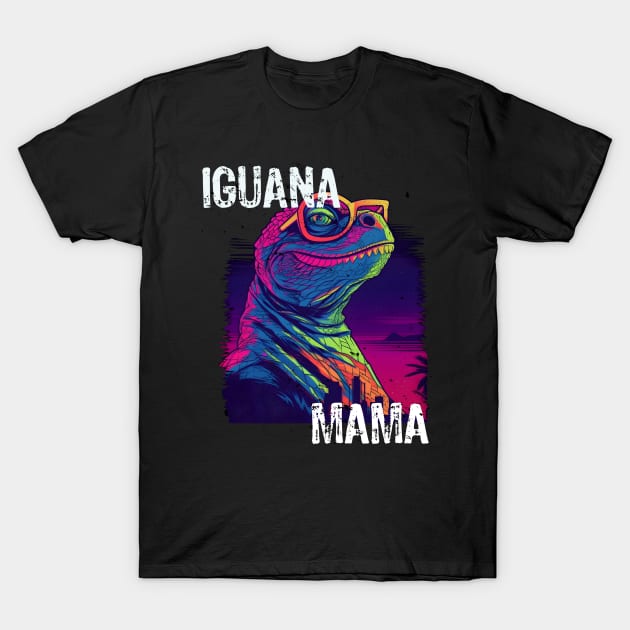 Iguana Mama Synthwave T-Shirt by Obotan Mmienu